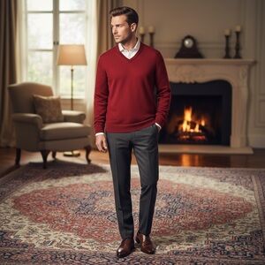 Britches Merino Wool Blend Red V-Neck Sweater size large